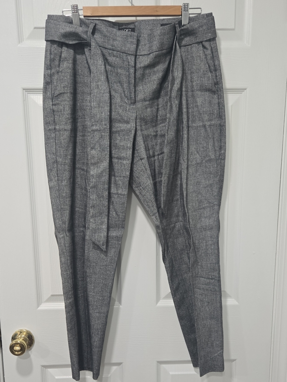 LOFT Julie Gray/Black Waist Tie-Front Dress Pants